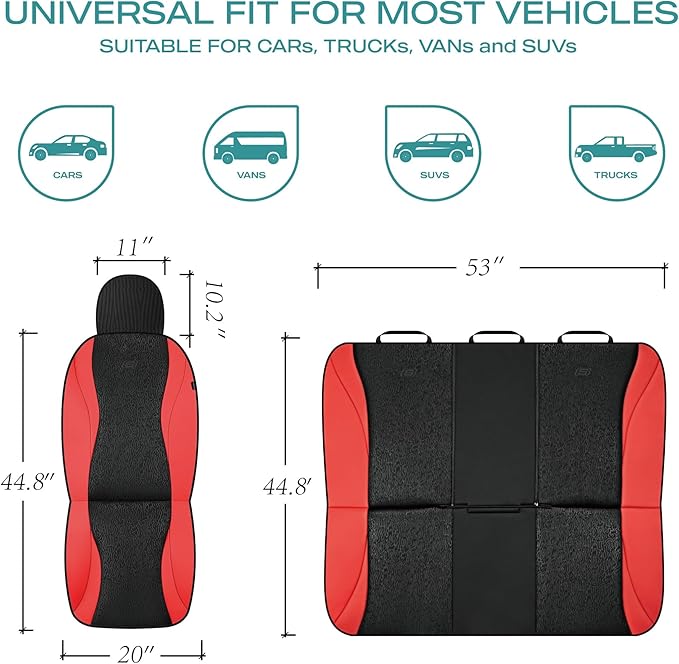 Skechers Car Seat Covers,Leather Seat Covers with GOGA Mat Technology,Waterproof Car Seat Covers Full Sets,Airbag Compatible,Comfort Universal Fit for Most Cars,Vans,Trucks,SUVs,Red