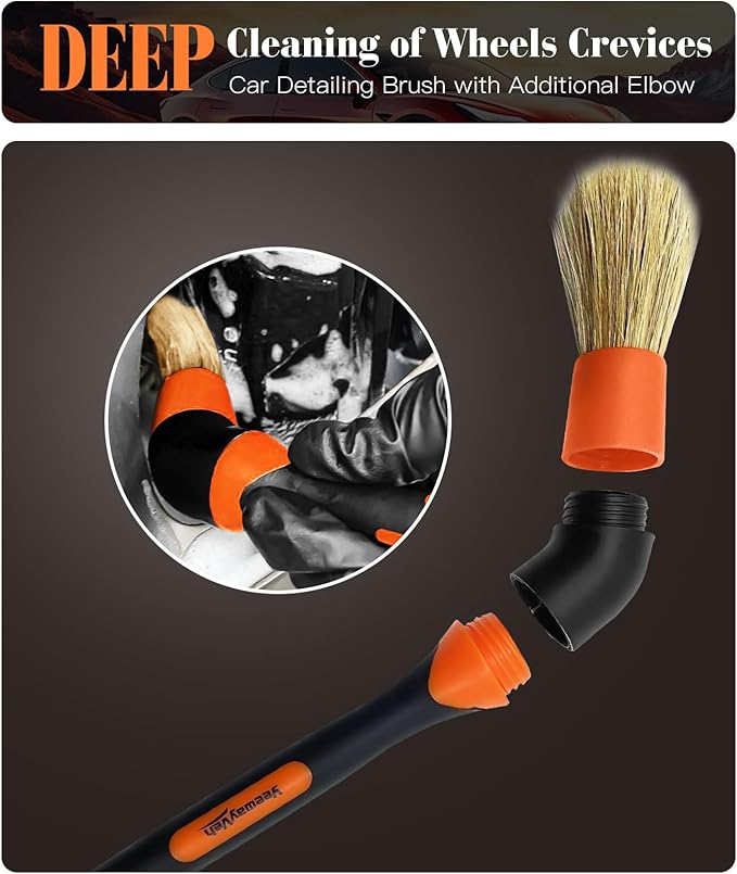 YeewayVeh 5PCS Car Wheel Cleaning Kit, 2-Size Bendable Wheel Brush Set, Scratch-Free Rim Cleaner Brush, Tire Brush and Car Detailing Brush with Microfiber Towel for All Wheel Types