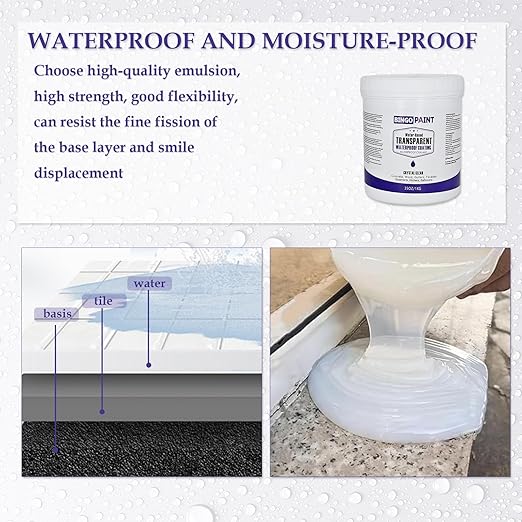 Transparent Waterproof Coating, BingoPaint Invisible Waterproof Agent Indoor & Outdoor Clear Sealant Water-Based Clear Sealant Roofs,Walls,Garden,Terraces,Shower,Window Sills,Concrete,35Oz