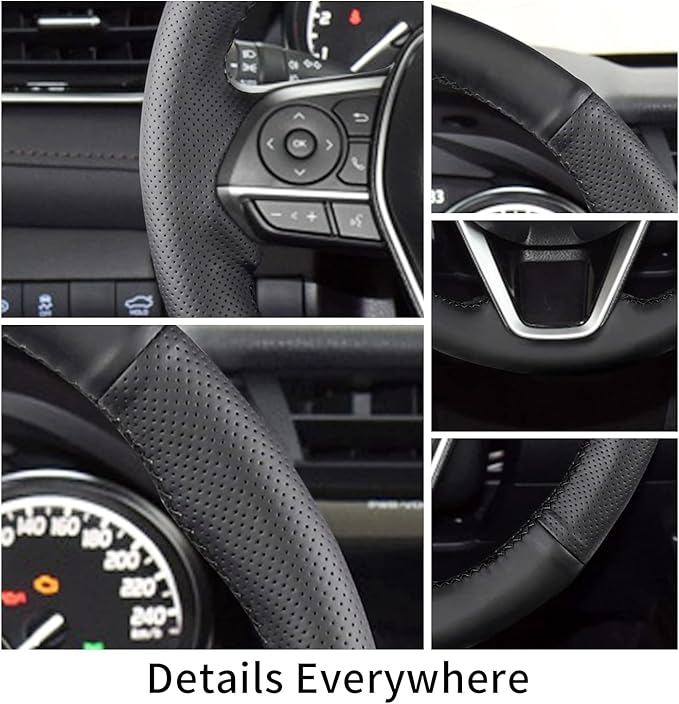 Hand Sewn Steering Wheel Cover,Fit for Toyota RAV4 SUV 2019-2024 / Avalon 2019-2022 / Camry 2018-2024 / Corolla 2020-2025,Non-Slip Breathable Microfiber Leather Steering Wheel Cover On Wrap