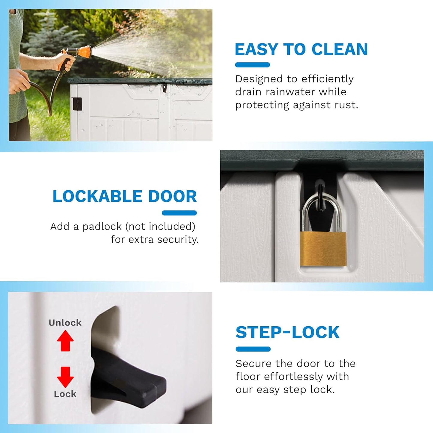 47 Cu ft Outdoor Storage Shed, Resin Outdoor Storage Box for Patio Yard Weatherproof Outdoor Storage Cabinet for Tools Pool Supplies - Lockable Deck Boxes Outdoor Waterproof(Creamy White)