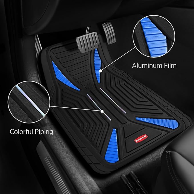 Rubbermaid Car Mat Full Set, Universal Trim-to-Fit Heavy-Duty Car Floor Mats – 4-Piece Set for All Weather Protection – Durable Rubber Mat for Cars, Trucks, SUVs & Vans-Blue