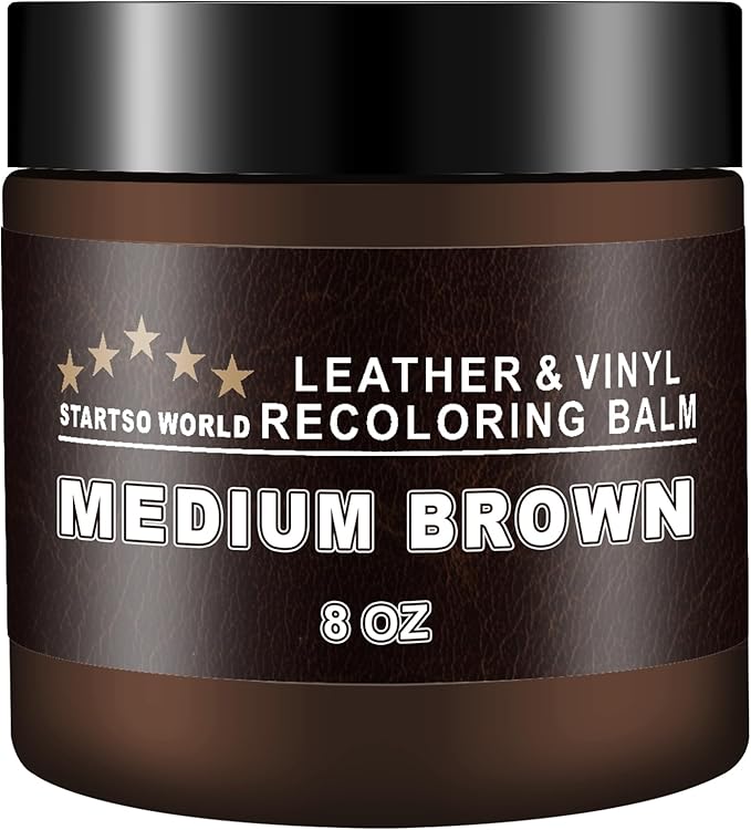 STARTSO WORLD Leather Recoloring Balm, Medium Brown Repair Kit for Furniture, Leather Dye, Color Restorer for Couches, Couch Paint | Repair, Restore & Renew Old, Faded Surfaces