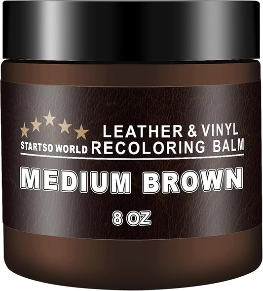 STARTSO WORLD Leather Recoloring Balm, Medium Brown Repair Kit for Furniture, Leather Dye, Color Restorer for Couches, Couch Paint | Repair, Restore & Renew Old, Faded Surfaces