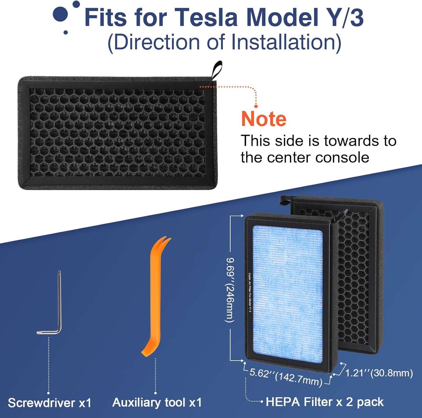 Tesla Model 3 Cabin Air Filter Model Y HEPA Air Intake Replacement 2 Pack with Activated Carbon Tesla Accessories, 2016-2025