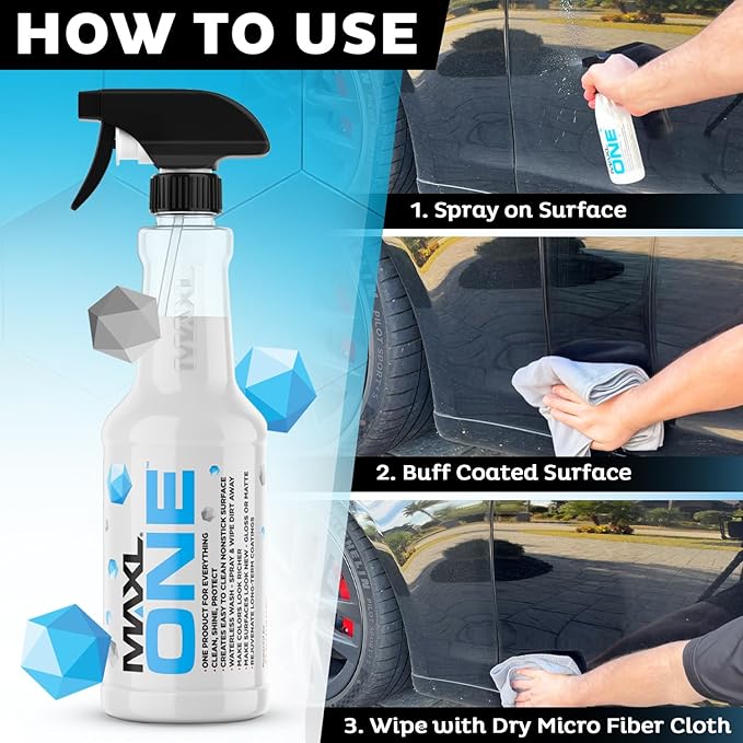 MAXLONE ™ Car Spray with Triphene® Technology, Quick Spray & Wipe Waterless Detailer - Clean, Shine, Protect Paint, Glass, Wheels, Trim Without Pre-Washing (20oz, 1 Gallon with 8 Micro Fiber Cloth)
