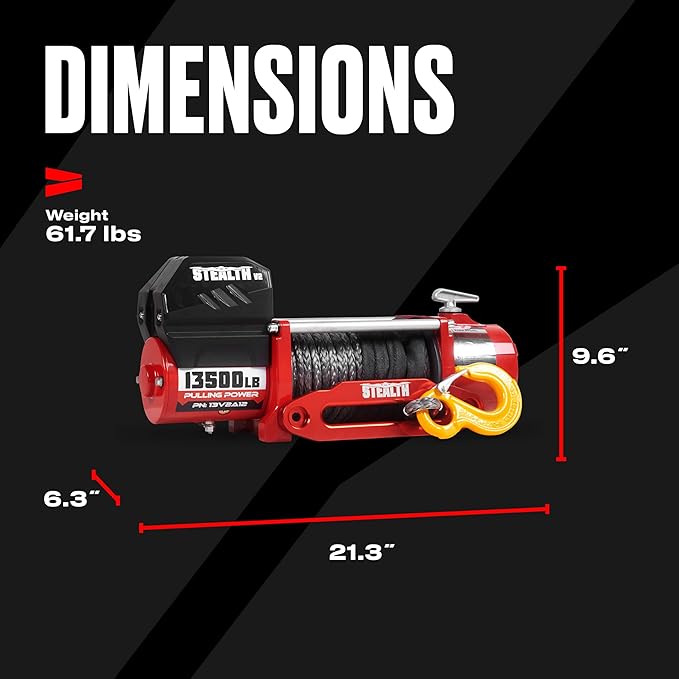 Stealth Winches 13500lb Truck Winch,12-Volt Electric Winch with 2 Wireless remotes and Synthetic Rope, 4x4, Perfect for Off-Road SUV Towing Trailer Winch, Weatherproof, with Hawse Fairlead Heavy Duty