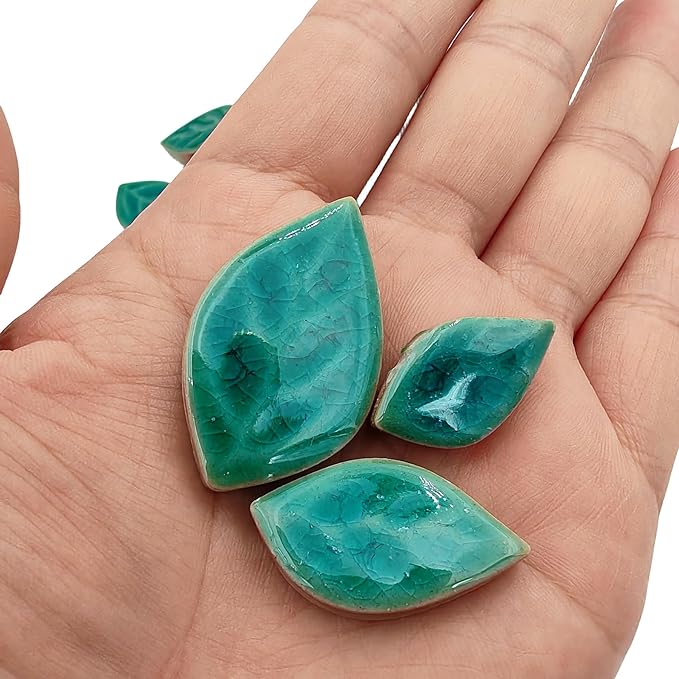 1.1LB Random Leaves Ceramics Mosaic Tiles, Making Creative 3 Size Ceramic Mosaic Pieces for DIY Craft,Flowerpots, Vases, Cups, Garden Decor Mosaic Making Supplies (Cracked Ice Green)