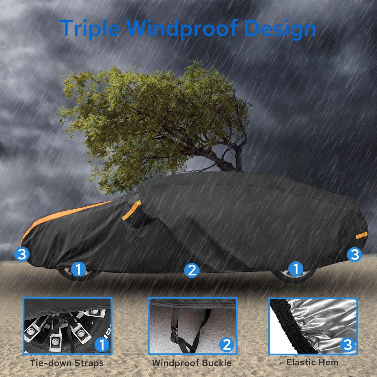 Avecrew Car Cover Waterproof All Weather for Automobiles, Outdoor Heavy Duty Full Exterior Covers for Sedans(178"-185")