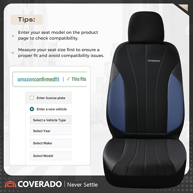 Coverado Car Seat Covers 2-Pack, Leather Seat Covers, Waterproof Automotive Protectors Front Seats, Luxury Universal Fit Seat Covers for SUV, Truck, Sedan and Most Vehicles All-Weather