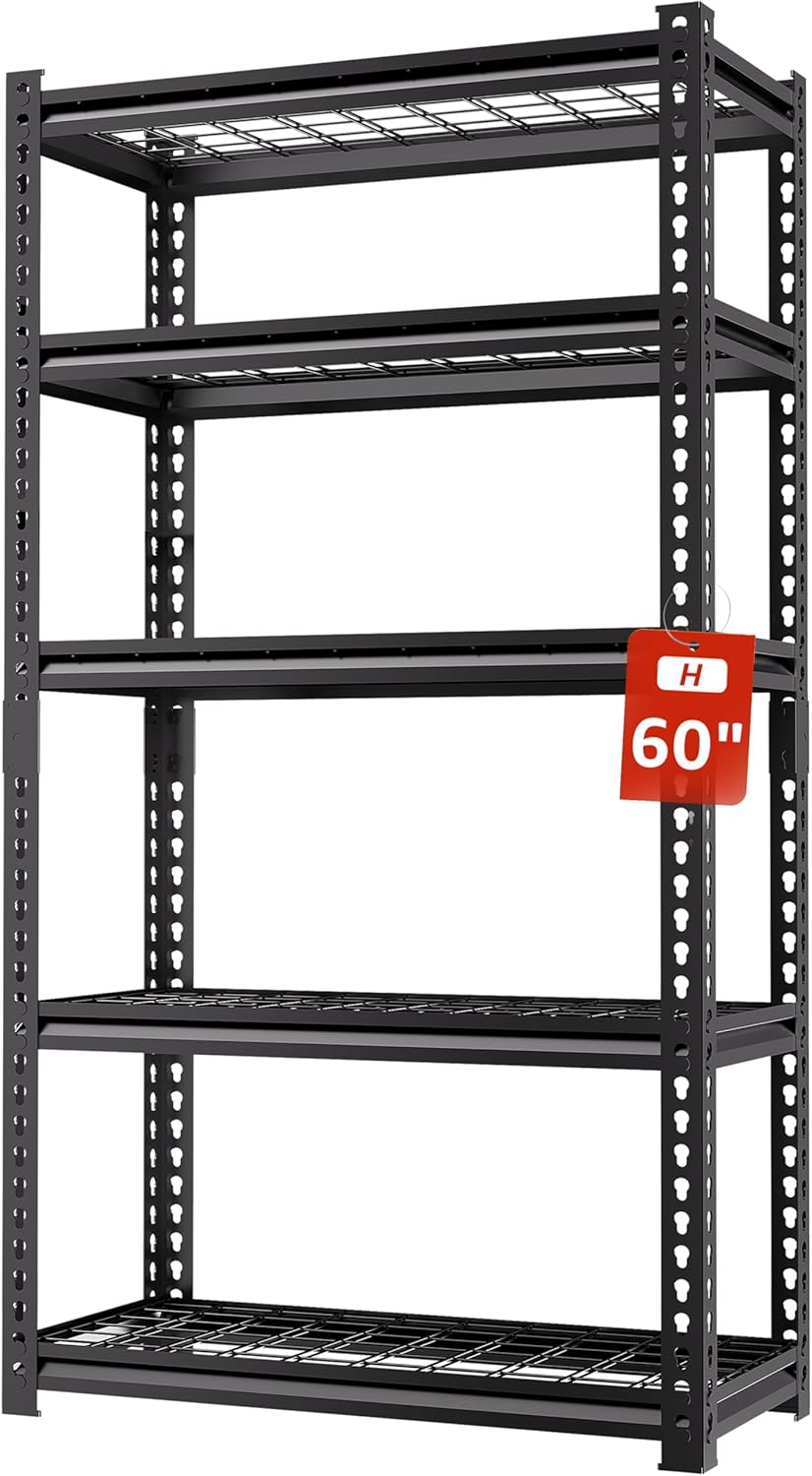 5 Tire Storage Shelving Heavy Duty Garage Shelves 2000LBS Load Bearing, Full Metal Shelving Units, Durable Construction, Adjustable Shelves, Easy Assembly, 28''W x 12''D x 60''H (60*28*12)