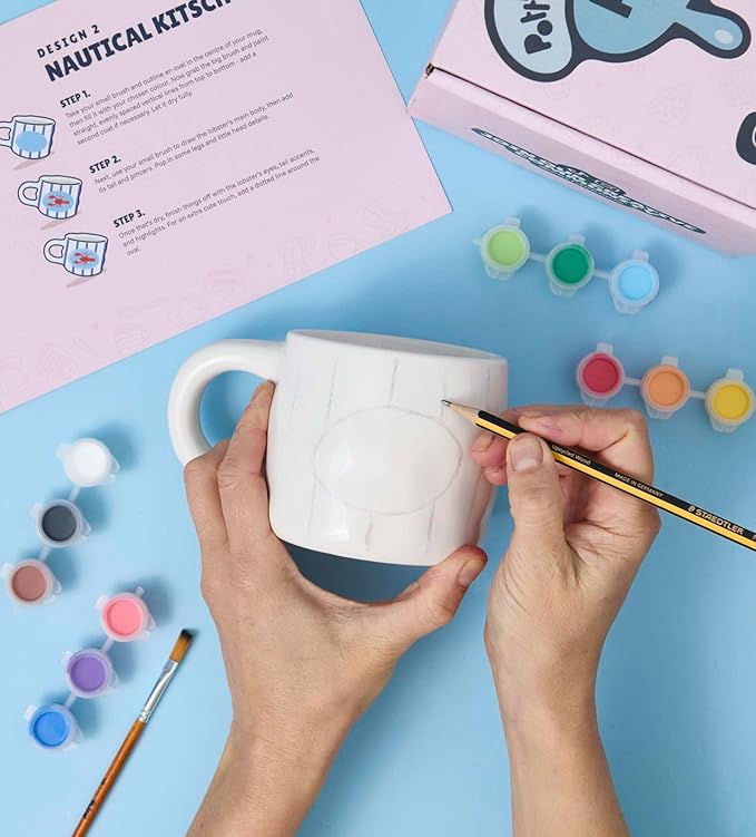Pott'd Paintables Paint Your Own Mug Kit - DIY Mug Painting Kit for Adults. Ceramic Painting Kit for Adults Includes Mugs, Paints, Brushes, Cloth and Painting Inspiration Guide
