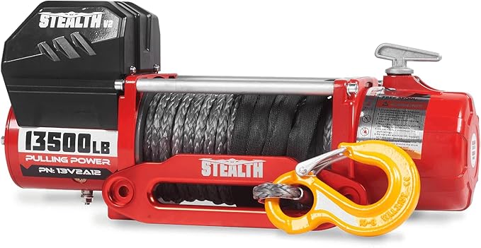 Stealth Winches 13500lb Truck Winch,12-Volt Electric Winch with 2 Wireless remotes and Synthetic Rope, 4x4, Perfect for Off-Road SUV Towing Trailer Winch, Weatherproof, with Hawse Fairlead Heavy Duty