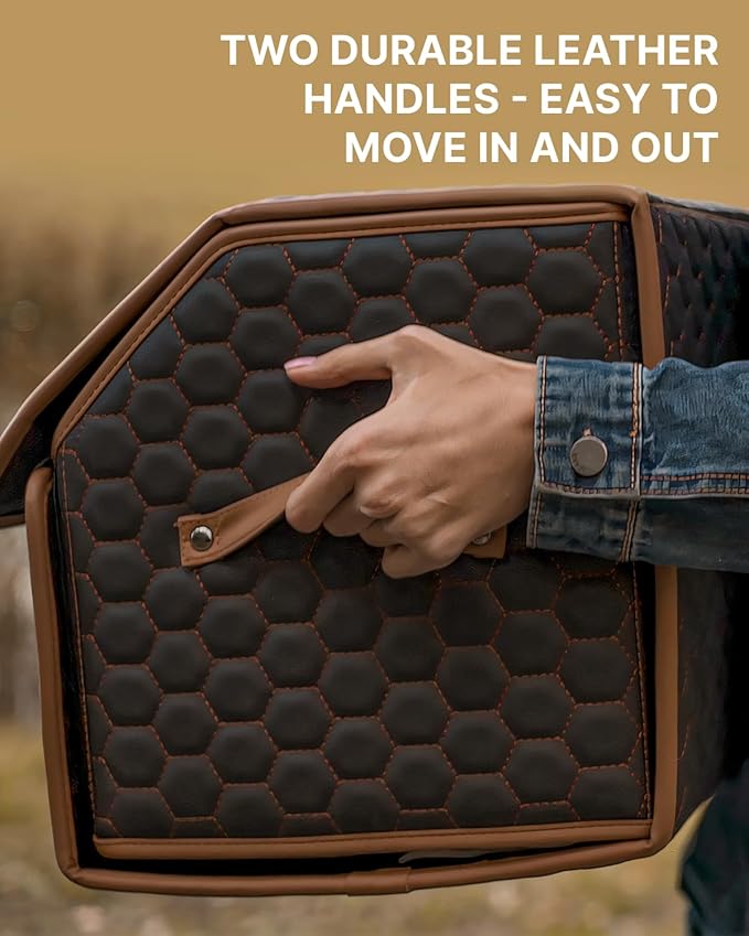 Owleys Foldable Trunk Organizer for Car Storage - Collapsible Auto Trunk Organizer With Lid - Trunk Organization (21.6 inch, Hexy)