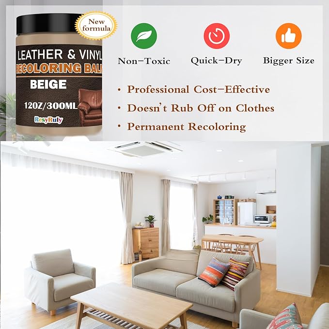 Beige Leather Repair Kit Furniture Vinyl Car Interior Steering Wheel Car Seats Color Restorer Cream Leather Recoloring Balm Fade Better Couch Conditioner Scratch Stain Remover Dye Paint Sofa Fabric