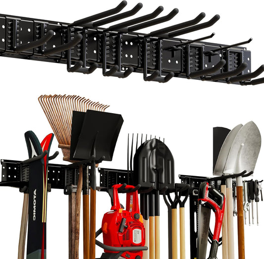 Garage Tool Organizer Wall Mount 49.5inch with 9 Hooks Ski Rack for Garden Shovel Holder Garage Wall Organizer Wall Mount Tool Holder for Rack Shovel Shed(Black)