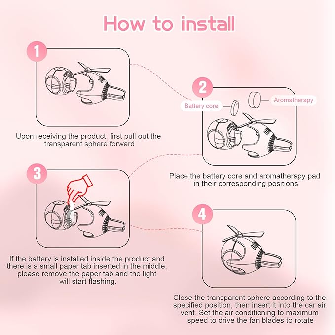 Pink Rabbit Design Car Air Freshener with LED Lights & 4 Scented Pads – Light Fragrance, Decorative Auto Accessories