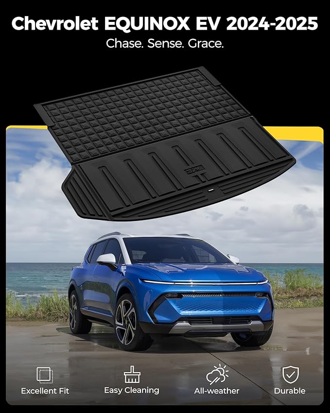 3W Cargo Liner Fit for 2024 2025 Chevrolet Chevy Equinox EV (Non Fuel), TPE All Weather Custom Fit for Chevrolet Equinox EV (Non Fuel) Accessories Cargo mat,Black