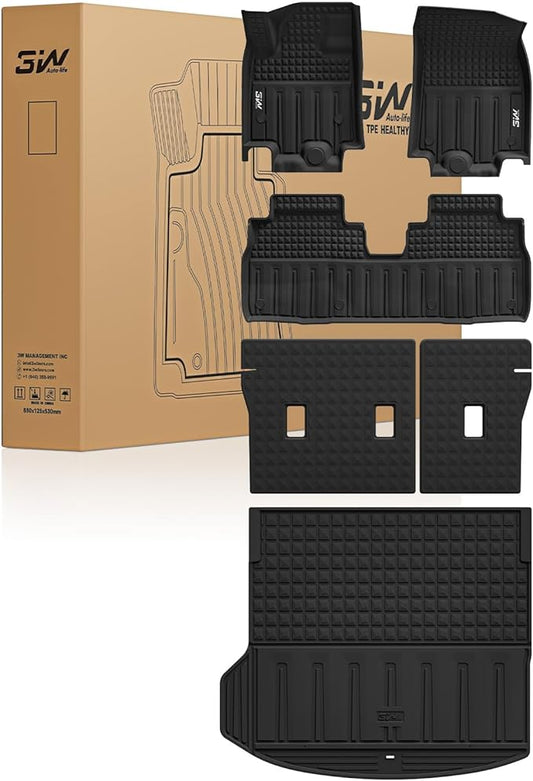 3W Floor Mats & Seat Back Mats & Cargo Liner for Chevrolet Chevy Equinox EV (Not Fit Gasoline) 2024 2025, All Weather TPE Custom Fit Full Set Car Floor Mats, Black