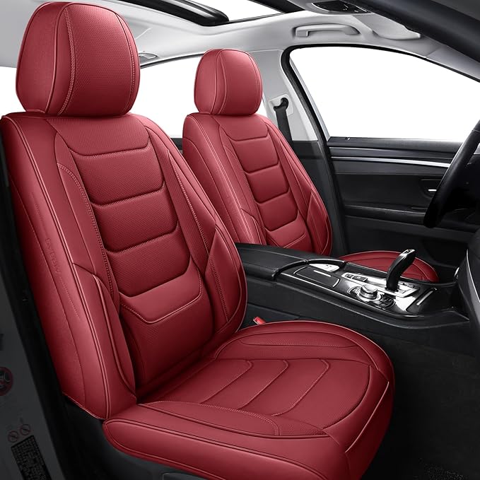 Front Seat Covers for Cars Breathable Leather Seat Covers Waterproof Seat Protectors Universal Fit for Most Automotive Cars SUV Trucks(Red, Front Pair)