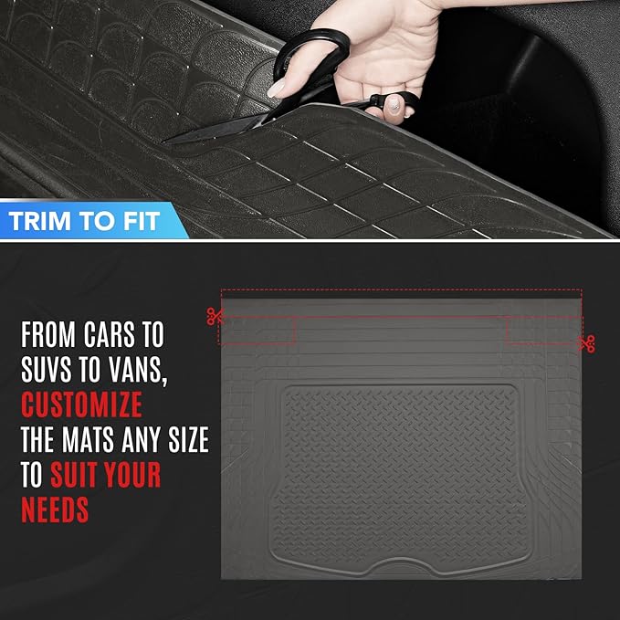 PIC AUTO Heavy Duty Rubber Trunk Cargo Liner Floor Mats, Trimmable to Fit for Car, SUV, Van, and Trucks – All-Weather Protection, Anti-Slip Backing, Easy to Clean, Durable and Long-Lasting (Gray)