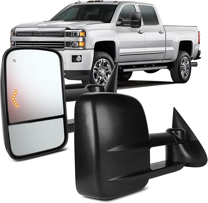 OCPTY Power Heated Towing Mirror Fit For Chevy Avalanche 1500 2003-2006 For Avalanche 2500 2003-2006 For Silverado 1500 2003-2006 Power Adjust LED Turn Signal Light Black Textured Driver & Passenger