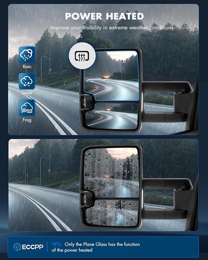 ECCPP Towing Mirrors Tow Mirrors With 2007-2014 For Chevrolet Silverado For GMC Sierra (07 For New Body) Power Adjusted Heated Led Turn Signal Width Light Black Pickup Truck