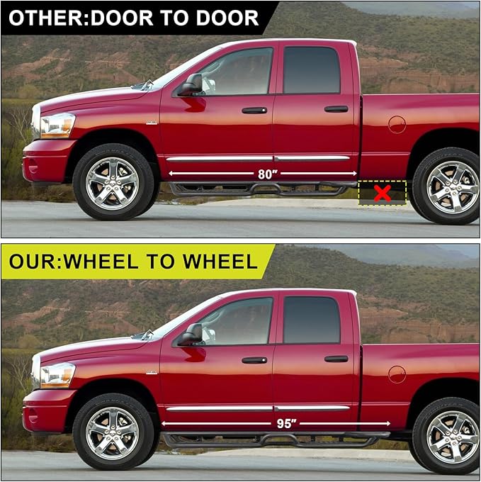 Wheel to Wheel 95" Running Boards Compatible with 2019-2026 Chevy Silverado/GMC Sierra 1500 Crew Cab, 20-26 Silverado/Sierra 2500HD 3500HD Crew Cab. BINARY STAR Side Steps, Silverado Nerf Bars.