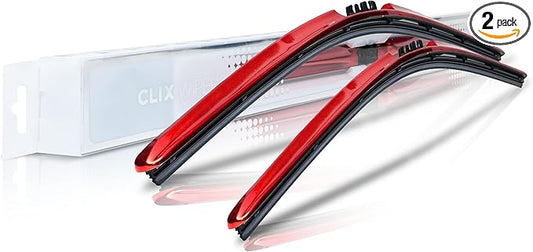 ClixWipers 24" + 22" (Set of 2) Red Chrome All Weather Premium Automotive Replacement Windshield Wiper Blades, Passenger and Driver Side Winter Wiper Blades for Various Car Models