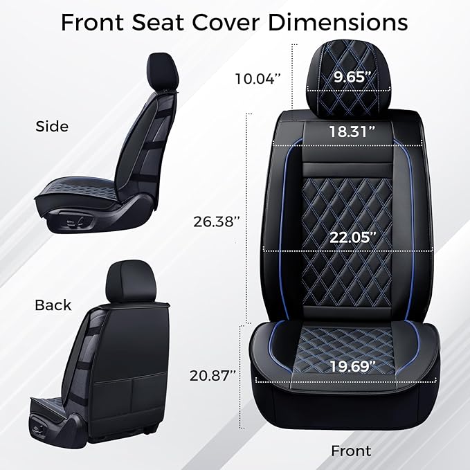 Huidasource Car Seat Covers, Truck Seat Covers 5 Seats Side Open Design Airbag Pops Out, Full-Cover Leather Seat Covers Waterproof, Universal Fit for Most Cars,Vans,Trucks,SUVs (Full Set/Black&Blue)