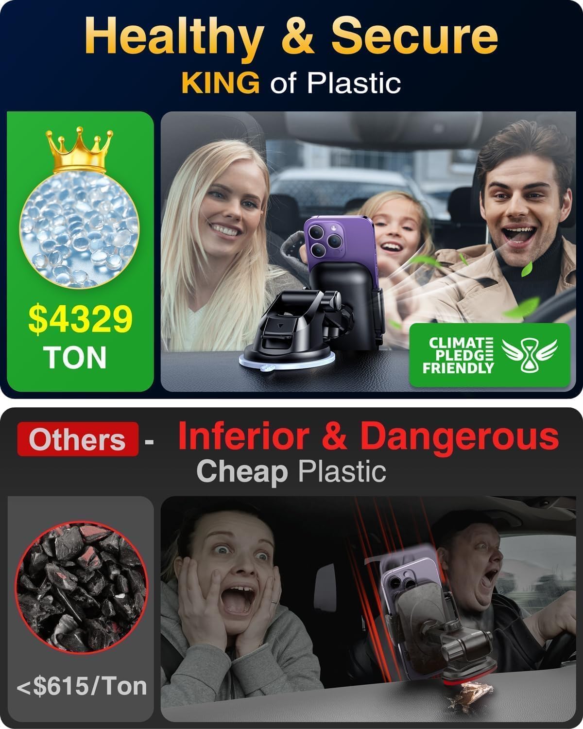 VANMASS 2025 【True Military-Grade】 Phone Holders for Your Car 【65 LBS Strongest Suction & Clip】 Ultimate Cell Phone Mount Dashboard Window Vent for iPhone 16 Pro Max 15 14 13 Samsung Android