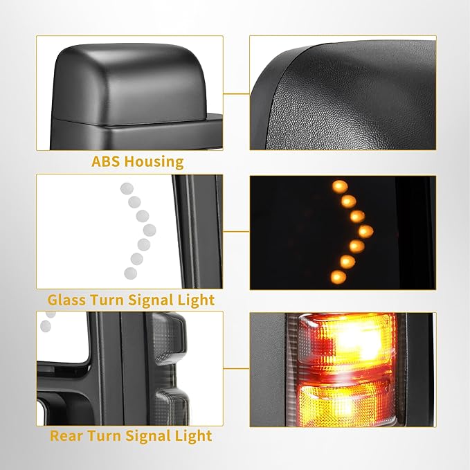 DWVO Towing Mirrors for Ford F-250 F-350 F-450 F-550 Super Duty 1999-2007 & Excursion 2001-2005 - LED Turn Signal, Heated, Telescoping, Power Adjustable, Black