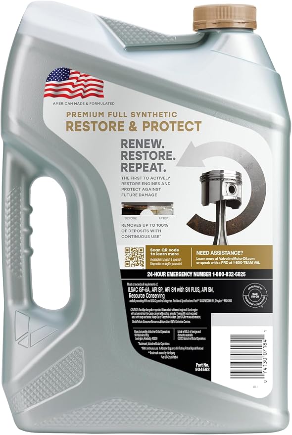 Valvoline Restore & Protect Full Synthetic 5W-20 Motor Oil 5 QT, Case of 3