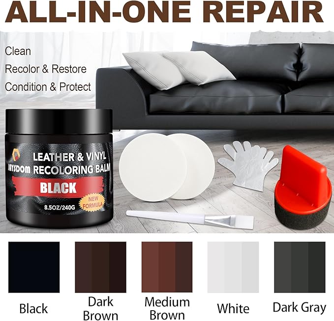 Leather Recoloring Balm, Leather Repair Kit, Leather Dye, Leather Color Restorer, Leather Scratch Remover, Leather Couch Paint, Repair, Leather Scratch Repair, Leather Restorer(Black)
