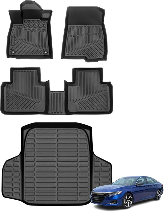 Floor Mats & Cargo Liner for 2022-2018 Honda Accord/Accord Hybrid, All Weather Automotive TPE Floor Liners Set Anti-Slip Waterproof Accessories (Car Mats+Trunk Mat) Black