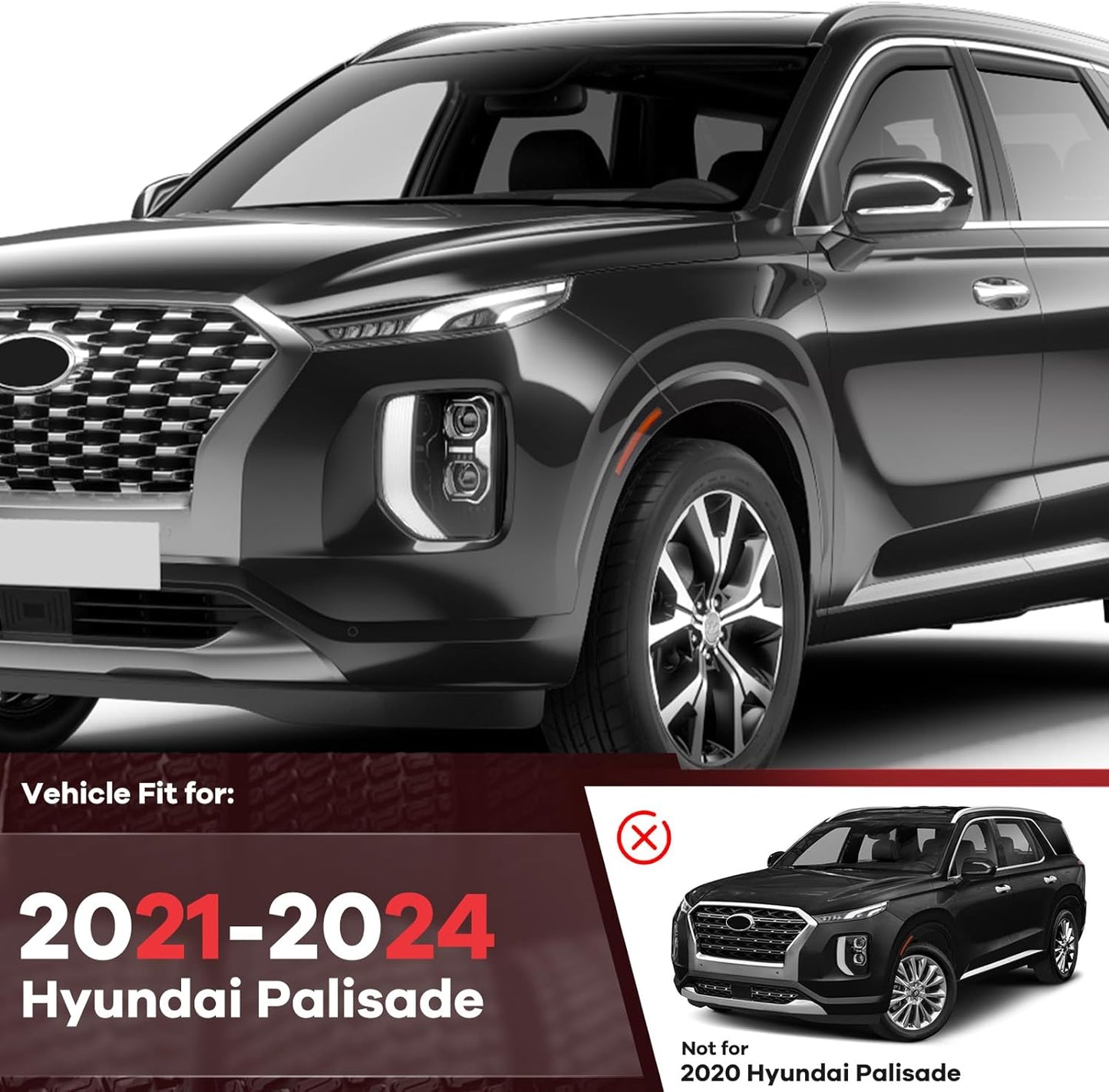 in-Channel Rain Guards Fit for Hyundai Palisade 2021 2022 2023 2024, Durable Vent Window Visors Shades, Smoke Side Wind Deflectors for Car-4PCS