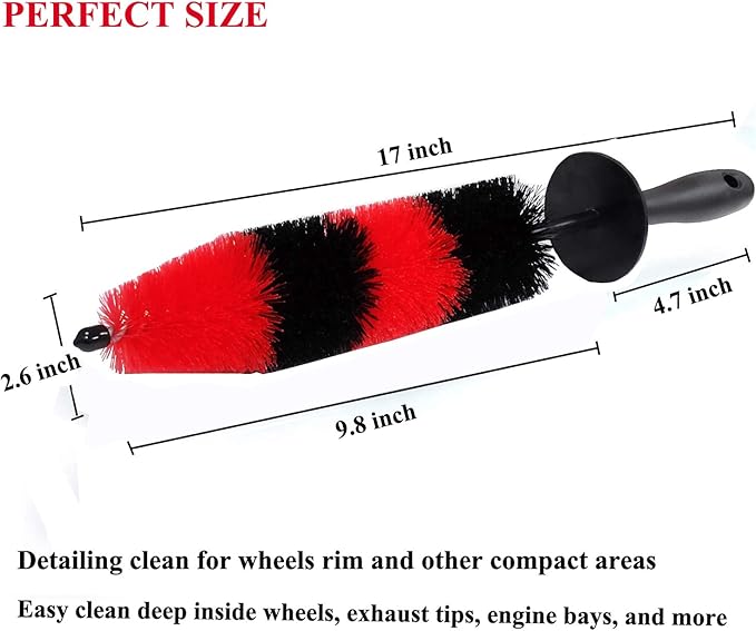 7Pcs Wheel & Tire Brush, car Detailing kit, 17inch Long Soft Wheel Brush 5 car wash Detail Brush car wash kit for Cleans Dirty Tires & Releases Dirt and Road Grime, Short Handle