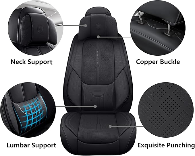 NS YOLO Full Coverage Leather Car Seat Covers for Cars,SUVs and Pick-up Trucks,Car Seat Protector,Automotive Seat Covers,Car Seat Cushion,Black Seat Cover,Front Seat Cover for 2 Seats