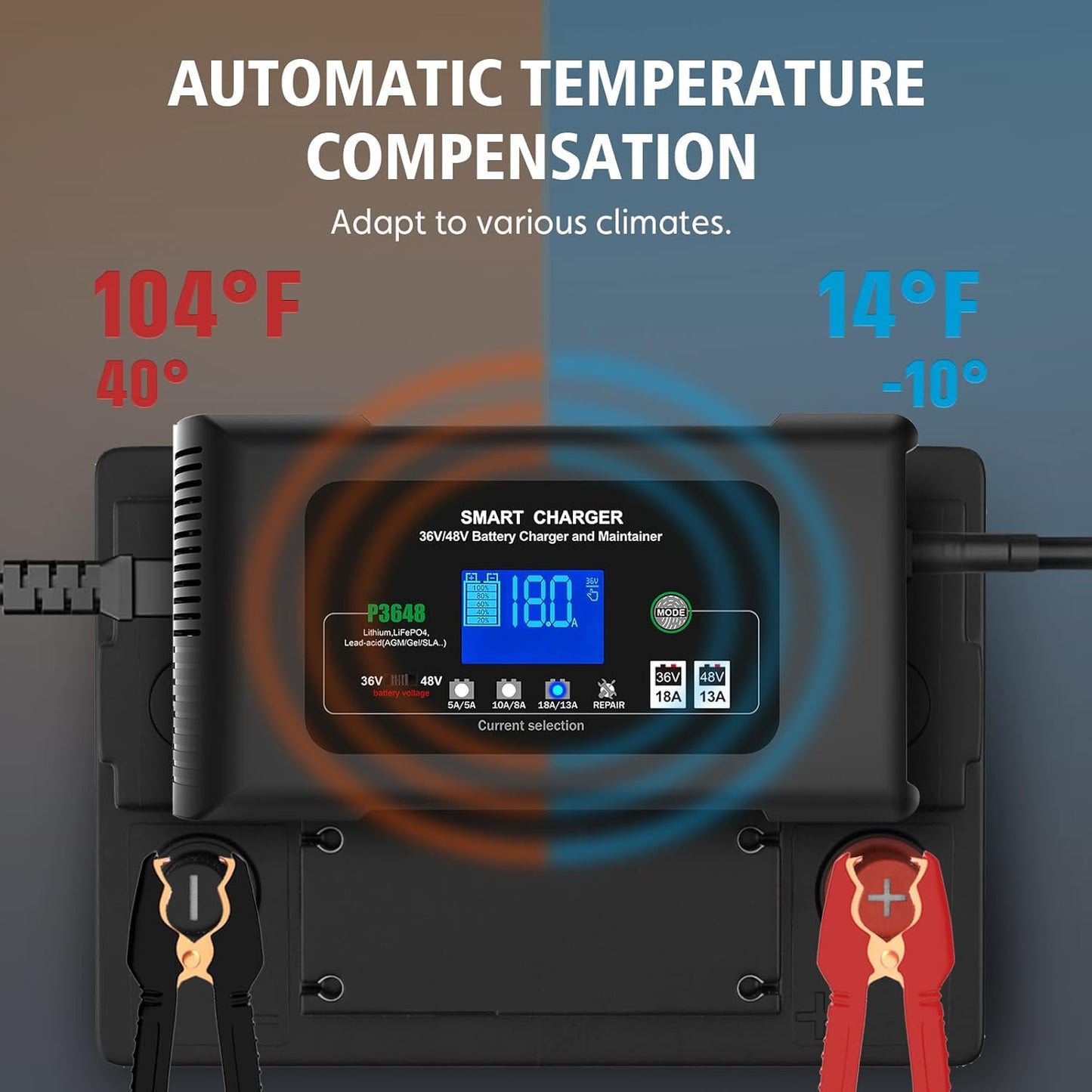 Golf cart Battery Charger, 48V 13A and 36V 18A Trickle Charger,48 Volt cart Golf Charger,for 48 Volt Club Golf Car,Lithium,LiFePO4,Lead-Acid AGM/Gel/SLA..Battery Chargers,3 Pin Round Plug