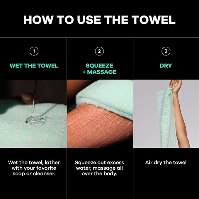 Dermasuri Japanese Exfoliating Shower Towel - Body Scrub Exfoliator & Back Scrubber Loofah for Men & Women, Exfoliating Shower Towel for Smooth & Glowing Skin, Removes Dry & Dead Skin, All Skin Types