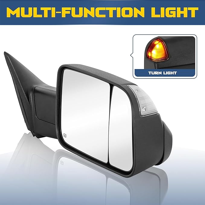 Pair Power Heated Towing Mirrors Compatible for 1998-2001 Dodge 1500 1998-2002 Ram 2500 3500 w/Amber Turn Signal Light Side Tow Mirror Manual Telescoping Fold (Black)
