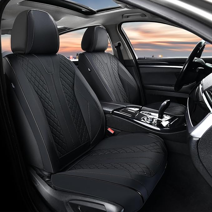 FLORICH Leather Car Seat Covers, Seat Cover for Cars Full Set Black Car Seat Cover Front Seats and Back Waterproof Car Seat Cushion Car Seat Protector Universal Fit for Most Cars SUV Trucks