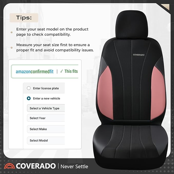 Coverado Automotive Seat Covers Front Seats, Luxury Car Seat Covers, Leather Seat Covers 2-Pack, Mesh Design, Pink Driver Seat Protectors, Universal Fit for SUVs, Trucks, Sedans