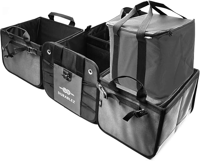 XXL+Cooler Car Trunk Organizer for SUV - Trunk Storage - Modular Configurable Detachable Collapsible - Minivan Truck Sedan Van, Gray
