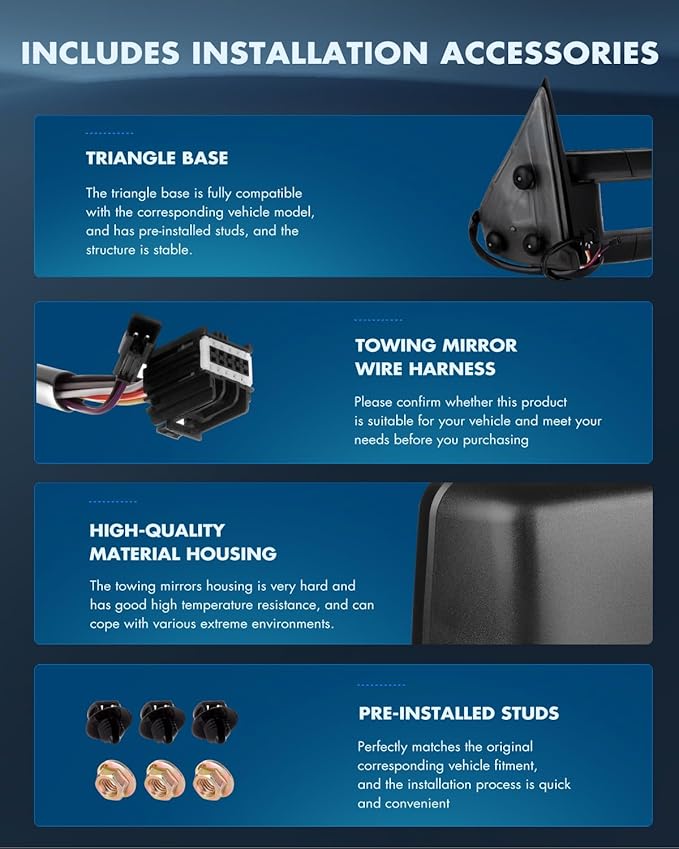 ECCPP Towing Mirrors Tow Mirrors With 2007-2014 For Chevrolet Silverado For GMC Sierra (07 For New Body) Power Adjusted Heated Led Turn Signal Width Light Black Pickup Truck