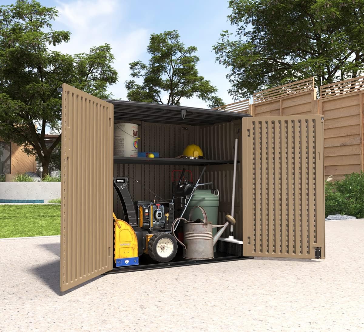 Large Horizontal Storage Sheds,38 cu.ft Resin Garden Shed Weather Resistance,Outdoor Storage Box Lockable for Patio,Backyard,Garden,Home(Brown)