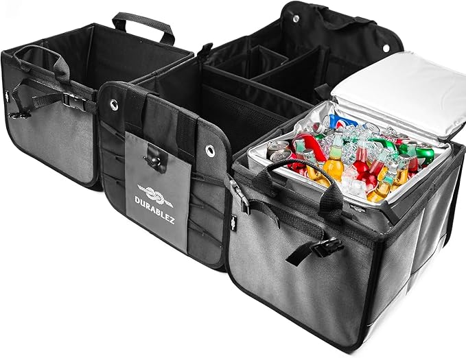 XXL+Cooler Car Trunk Organizer for SUV - Trunk Storage - Modular Configurable Detachable Collapsible - Minivan Truck Sedan Van, Gray