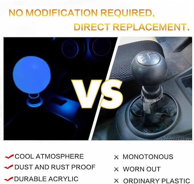 Round Ball Shift Knob Universal Luminous Gear Shift Knob 5 6 Speed for Manual Automatic Vehicles with Adapters (Cream to Blue)