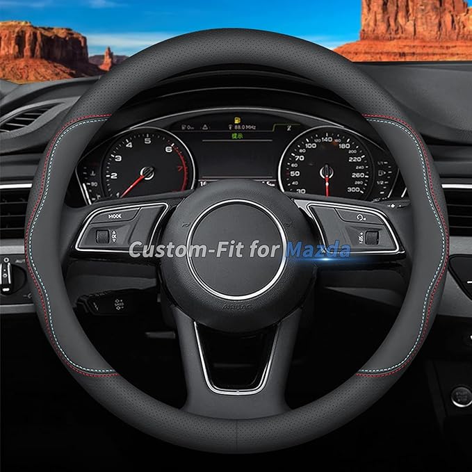 Custom-Fit Leather Car Steering Wheel Cover for Mazda, A-Style, 74ff209d-dbd5-43b4-aef7-a2ae111f7a31