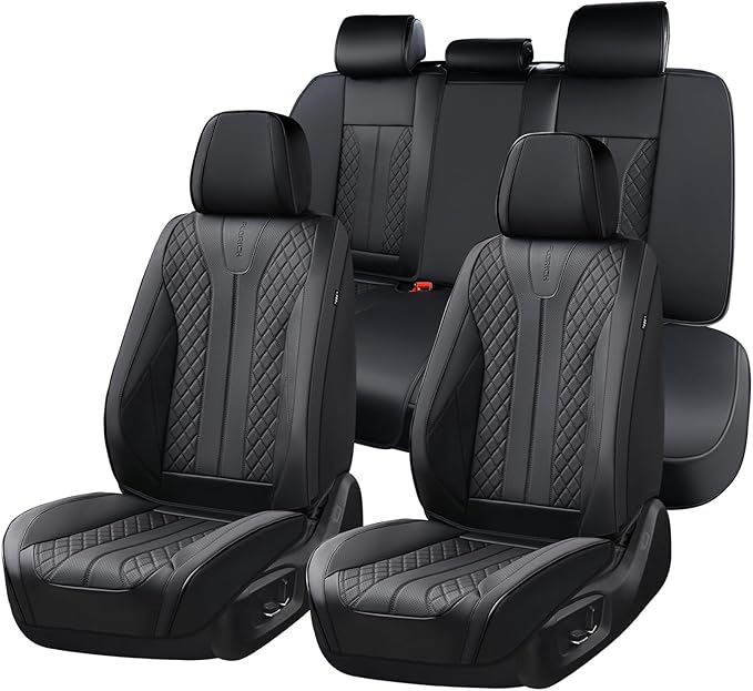 FLORICH Leather Car Seat Covers, Seat Cover for Cars Full Set Black Car Seat Cover Front Seats and Back Waterproof Car Seat Cushion Car Seat Protector Universal Fit for Most Cars SUV Trucks
